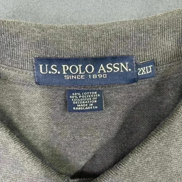 US Polo Assn. Men’s 2XLT big men’s polo grey red heavyweight comfy tall (0258) - Picture 3 of 5